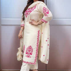 Women's Cotton Kurta Pant Set With Chanderi Dupatta