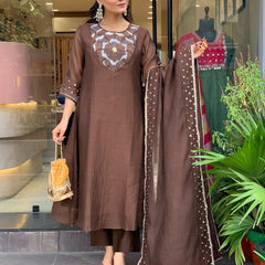 Silk Blend Kurta Set With Chanderi Dupatta