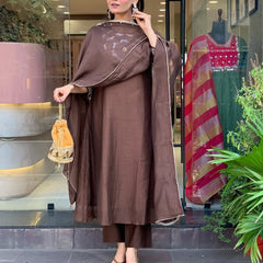Silk Blend Kurta Set With Chanderi Dupatta