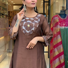 Silk Blend Kurta Set With Chanderi Dupatta