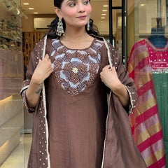 Silk Blend Kurta Set With Chanderi Dupatta