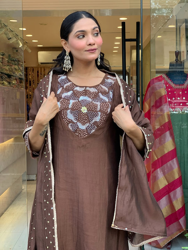 Silk Blend Kurta Set With Chanderi Dupatta