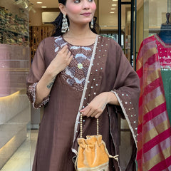 Silk Blend Kurta Set With Chanderi Dupatta