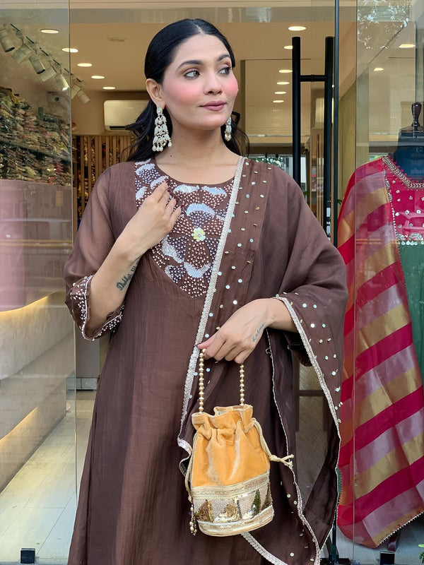 Silk Blend Kurta Set With Chanderi Dupatta