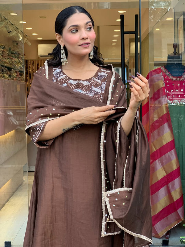 Silk Blend Kurta Set With Chanderi Dupatta