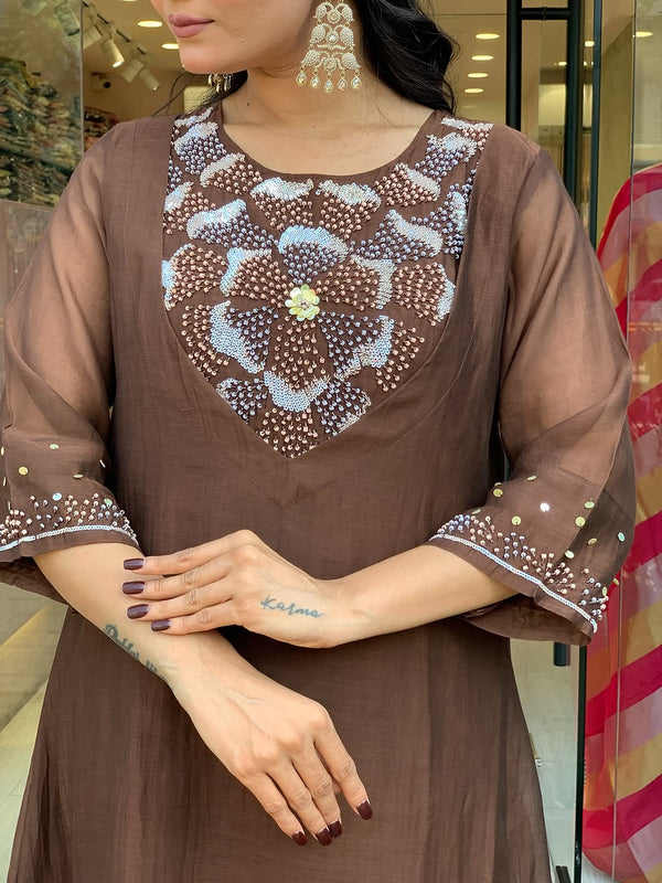 Silk Blend Kurta Set With Chanderi Dupatta