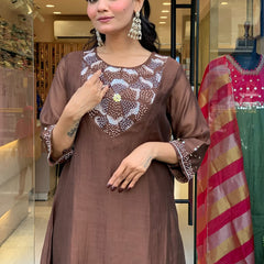 Silk Blend Kurta Set With Chanderi Dupatta