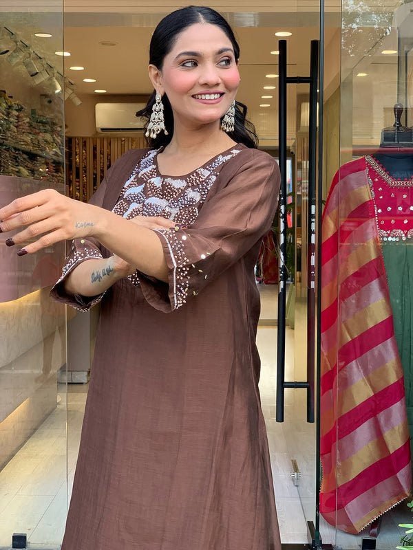 Silk Blend Kurta Set With Chanderi Dupatta