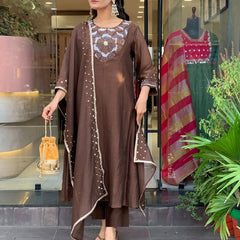 Silk Blend Kurta Set With Chanderi Dupatta