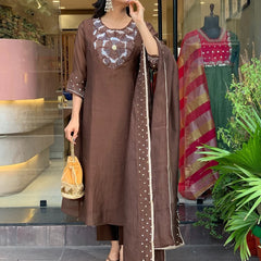 Silk Blend Kurta Set With Chanderi Dupatta