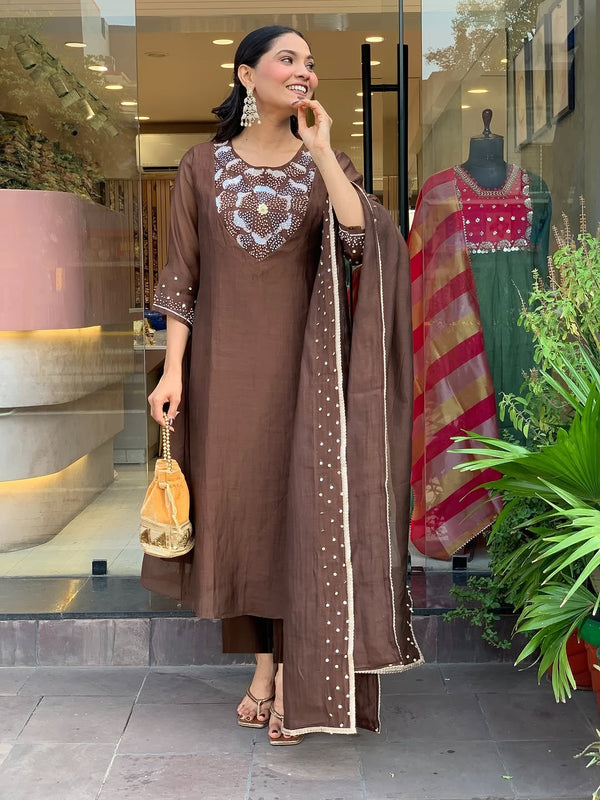 Silk Blend Kurta Set With Chanderi Dupatta