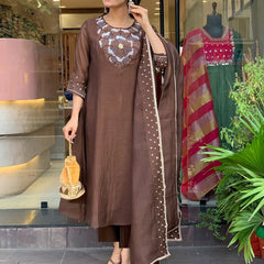 Silk Blend Kurta Set With Chanderi Dupatta
