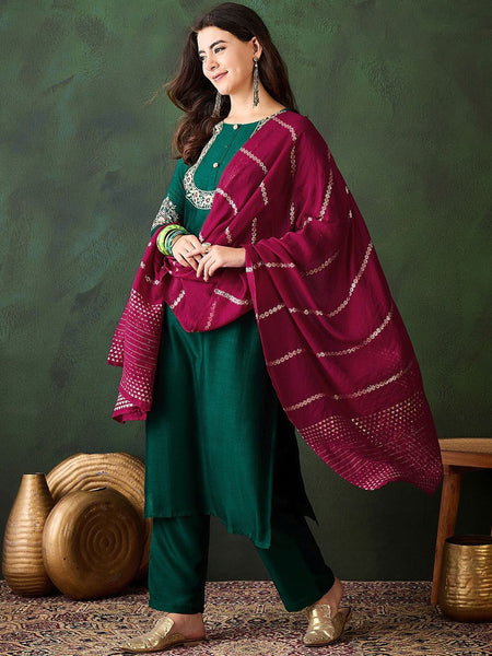 Woven Design Silk Blend Kurta Set with Zari Dupatta