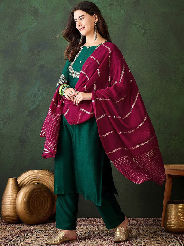 Woven Design Silk Blend Kurta Set with Zari Dupatta
