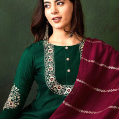 Woven Design Silk Blend Kurta Set with Zari Dupatta