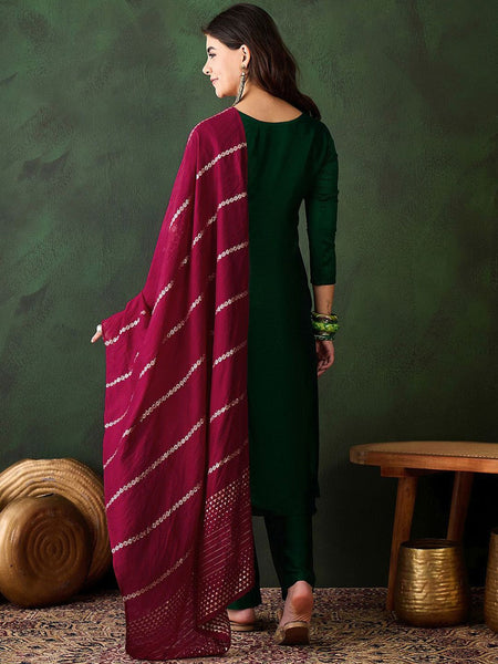 Woven Design Silk Blend Kurta Set with Zari Dupatta