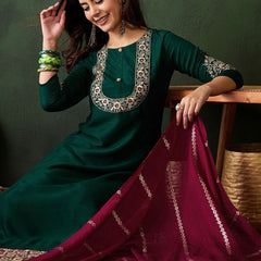 Woven Design Silk Blend Kurta Set with Zari Dupatta