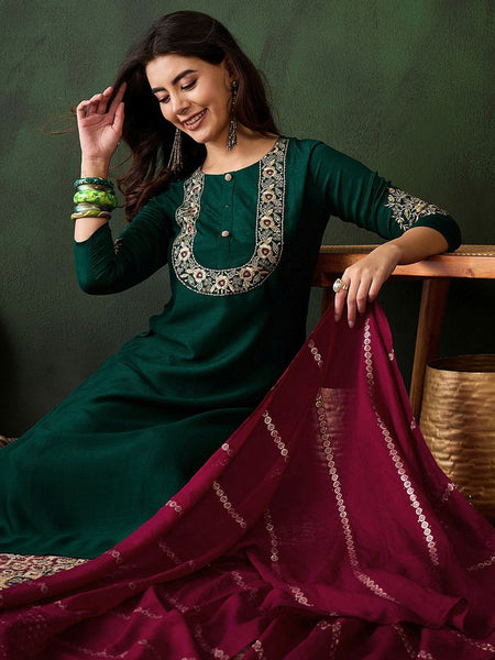 Woven Design Silk Blend Kurta Set with Zari Dupatta