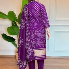 Women’s Viscose Embroidered Kurta with Cotton Bottom & Chanderi Cotton Dupatta Set