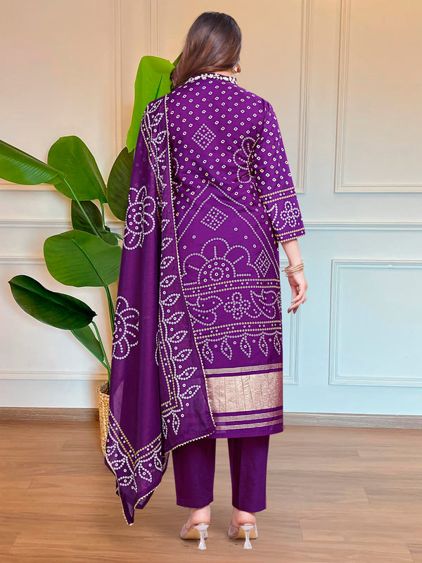 Women’s Viscose Embroidered Kurta with Cotton Bottom & Chanderi Cotton Dupatta Set