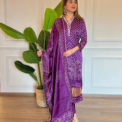 Women’s Viscose Embroidered Kurta with Cotton Bottom & Chanderi Cotton Dupatta Set