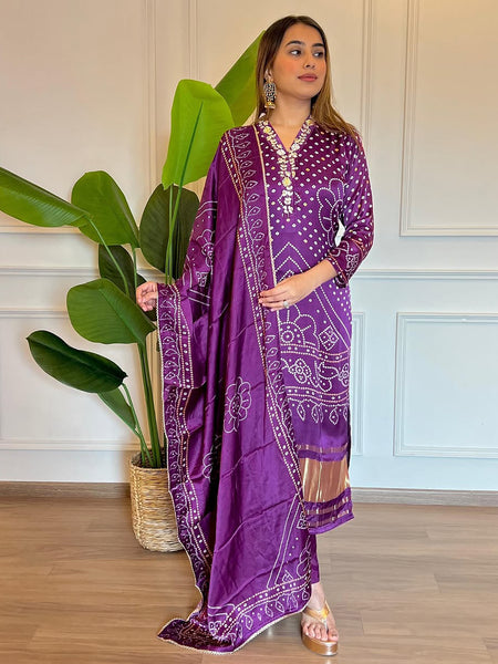 Women’s Viscose Embroidered Kurta with Cotton Bottom & Chanderi Cotton Dupatta Set