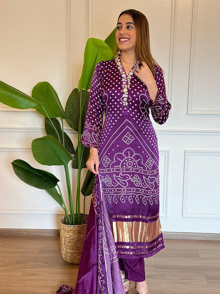 Women’s Viscose Embroidered Kurta with Cotton Bottom & Chanderi Cotton Dupatta Set