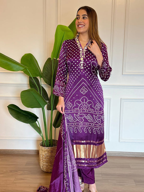 Women’s Viscose Embroidered Kurta with Cotton Bottom & Chanderi Cotton Dupatta Set