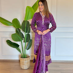Women’s Viscose Embroidered Kurta with Cotton Bottom & Chanderi Cotton Dupatta Set