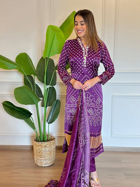 Women’s Viscose Embroidered Kurta with Cotton Bottom & Chanderi Cotton Dupatta Set