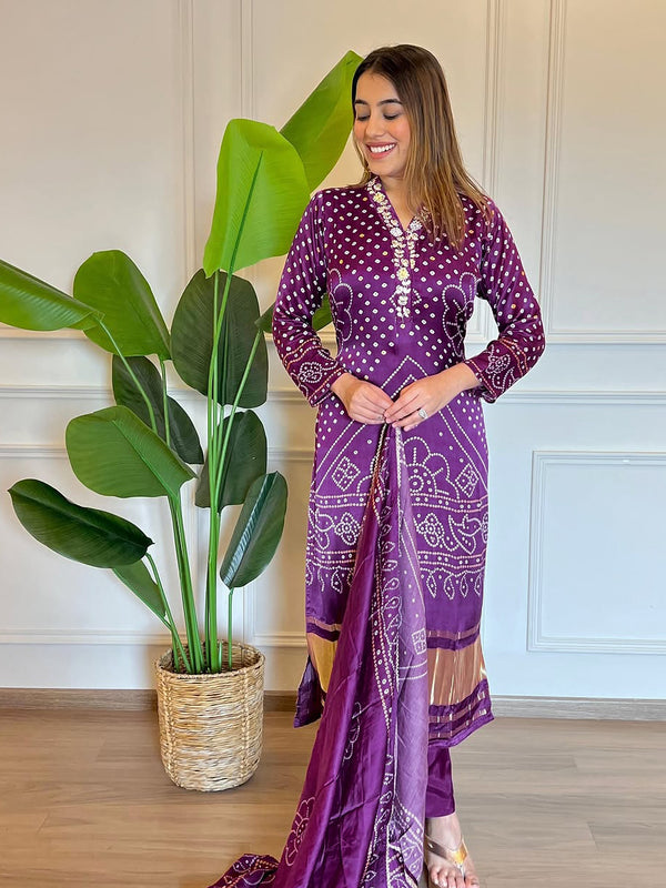 Women’s Viscose Embroidered Kurta with Cotton Bottom & Chanderi Cotton Dupatta Set