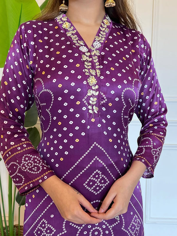 Women’s Viscose Embroidered Kurta with Cotton Bottom & Chanderi Cotton Dupatta Set