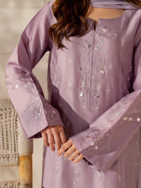 Women's French Crepe Silk Embroidered Straight Kurta Pant Set With Chinnon Dupatta