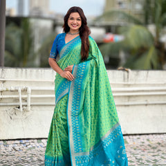 Premium Patola Silk Saree With Meenakari Ikkat Weaving & Brocade Blouse