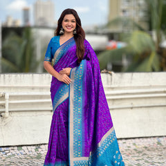 Premium Patola Silk Saree With Meenakari Ikkat Weaving & Brocade Blouse