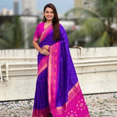 Premium Patola Silk Saree With Meenakari Ikkat Weaving & Brocade Blouse