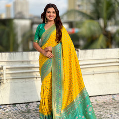 Premium Patola Silk Saree With Meenakari Ikkat Weaving & Brocade Blouse