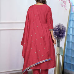 Women’s Chinnon Embroidered Flared Gown With Bottom & Soft Chanderi Cotton Dupatta Set