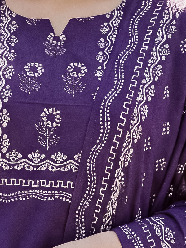 Women's Muslin Hand Printed Kurta Pant Dupatta Set