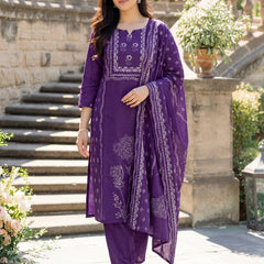 Women's Muslin Hand Printed Kurta Pant Dupatta Set