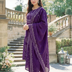 Women's Muslin Hand Printed Kurta Pant Dupatta Set