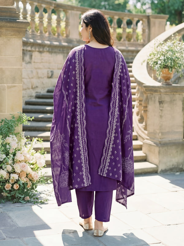 Women's Muslin Hand Printed Kurta Pant Dupatta Set
