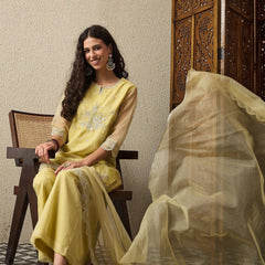 Premium Organza Ethnic Suit Set With Organza Dupatta