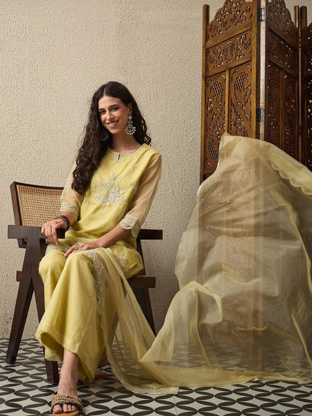 Premium Organza Ethnic Suit Set With Organza Dupatta