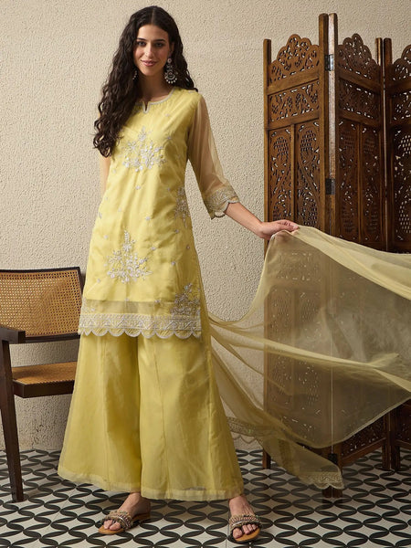 Premium Organza Ethnic Suit Set With Organza Dupatta