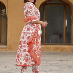 Women’s Cotton Slub Printed Kurti Set with Voile Silk Dupatta