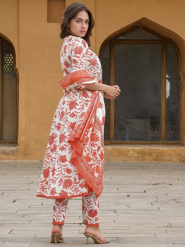 Women’s Cotton Slub Printed Kurti Set with Voile Silk Dupatta