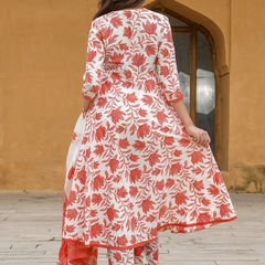 Women’s Cotton Slub Printed Kurti Set with Voile Silk Dupatta