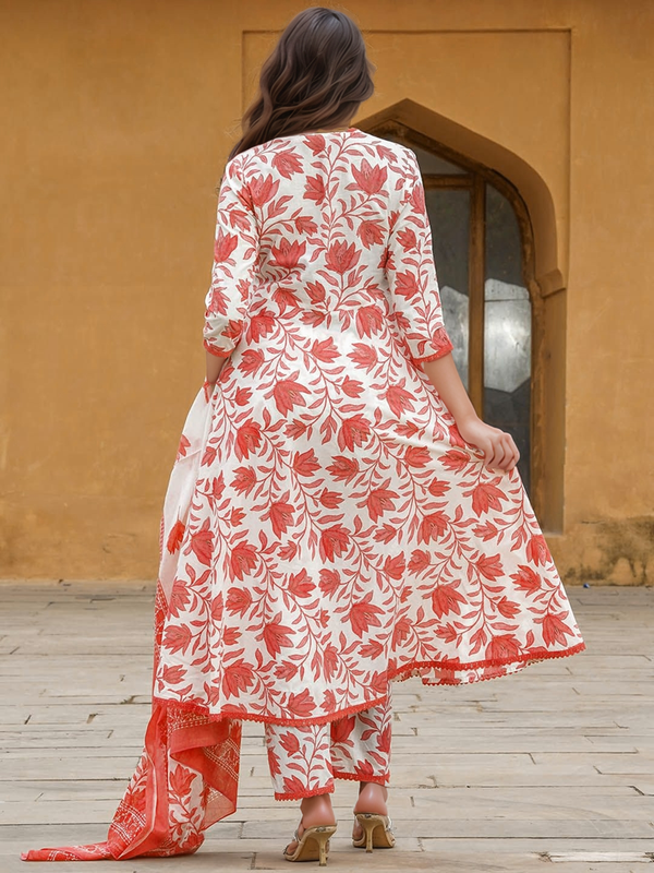 Women’s Cotton Slub Printed Kurti Set with Voile Silk Dupatta