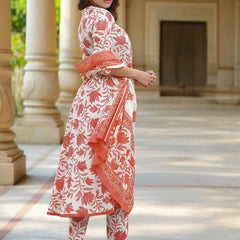 Women’s Cotton Slub Printed Kurti Set with Voile Silk Dupatta